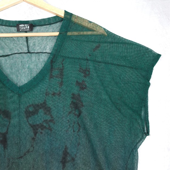 Art of Cloth Top Womens XS Green Black Ombre Mesh Short Sleeve Relaxed Shirt - Picture 6 of 16